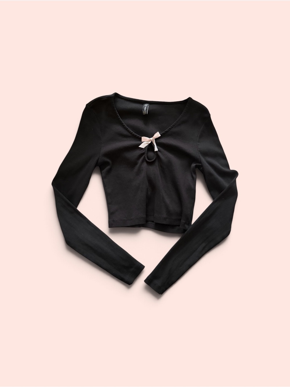Long-Sleeve Cropped with Pink Bow Accent